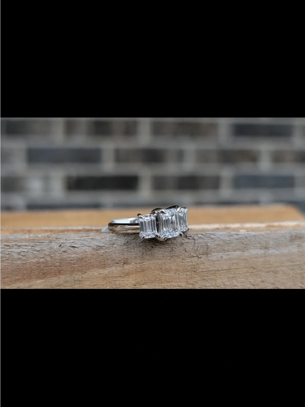 14k Three-Stone Emerald-Cut Diamond Ring